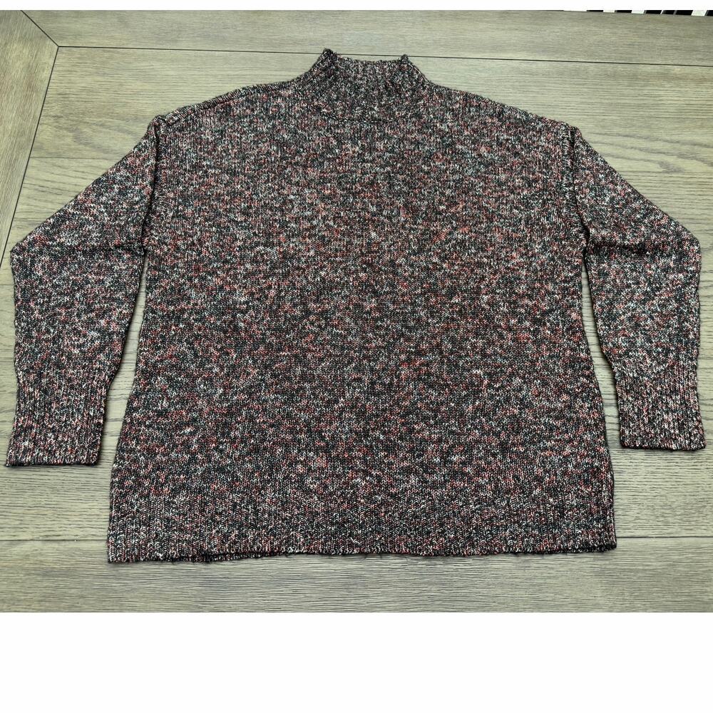 Chaps Marled Knit Mock Neck Sweater XXL Cozy Red Black Gray